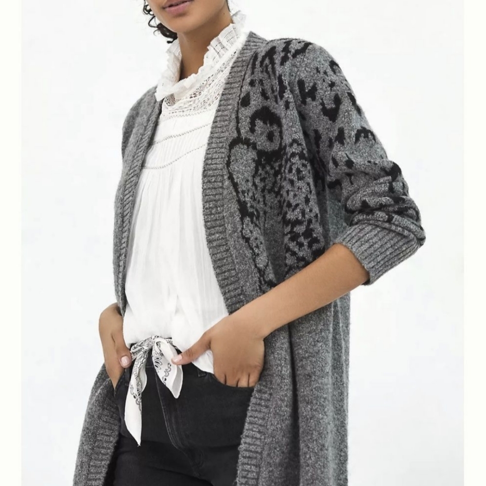 Anthropologie Leopard Cat Duster Long Cardigan Sweater